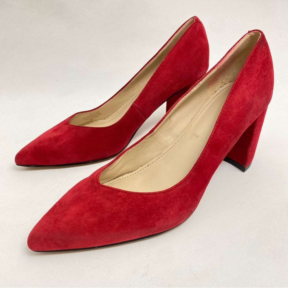 Marc Fisher Red Suede Pumps 6 M Block Heels Pointed Toe Women’s Shoes